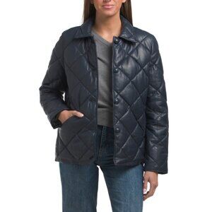 BOD & CHRISTENSEN Midnight Blue Leather Quilted Puffer Jacket